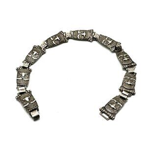 Vintage Mexican Sterling Silver Aztec Mask Bracelet—Pre-Columbian Revival_EUC